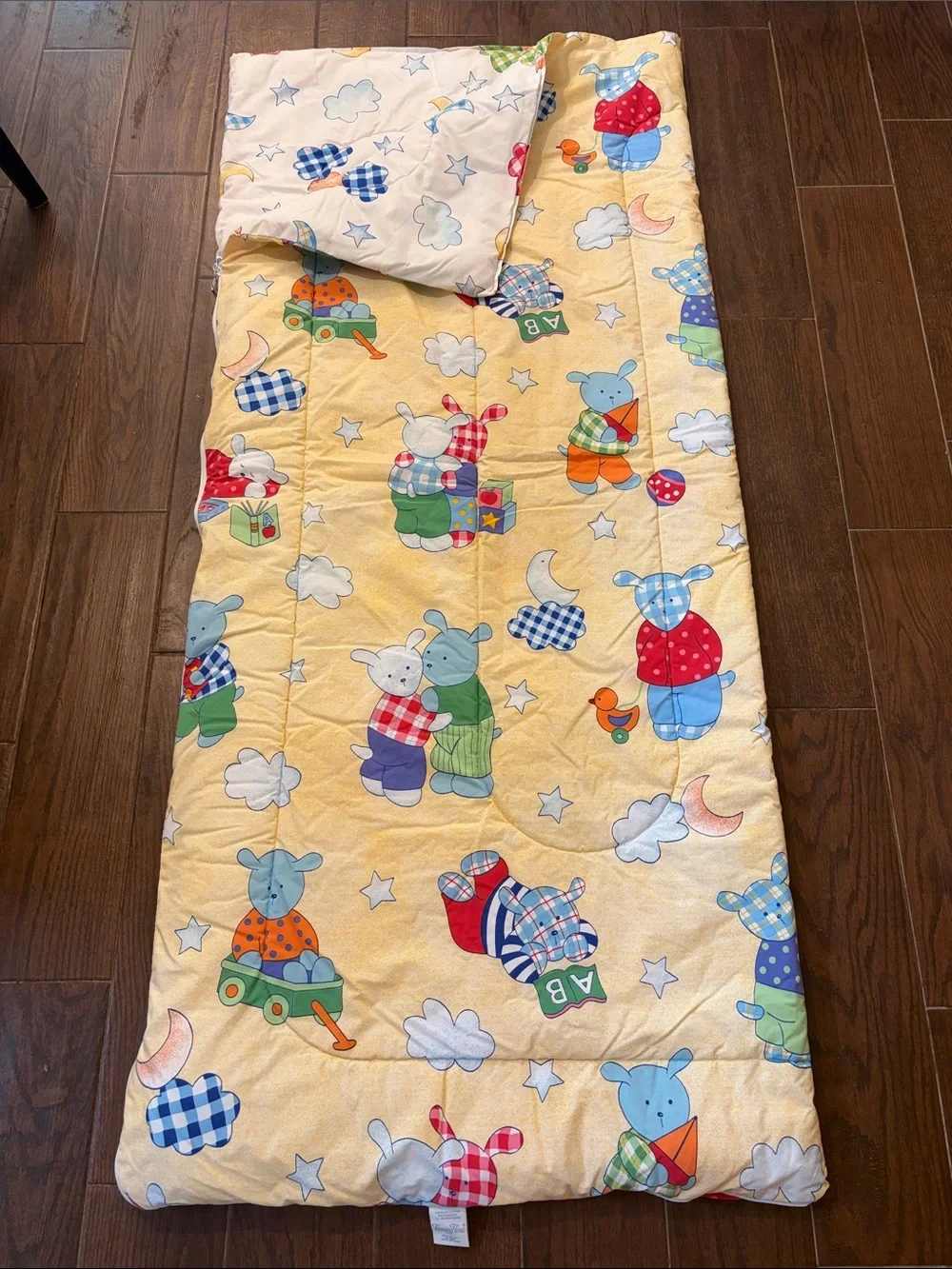 Vtg Coming Home Lands End Kids Sleeping Bag Blanket Comforter Bear Bunny 90s USA